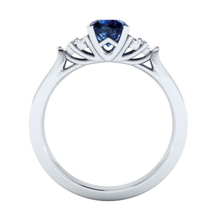 Blue Zircon Crown Ring - 925 Silver Chic Band