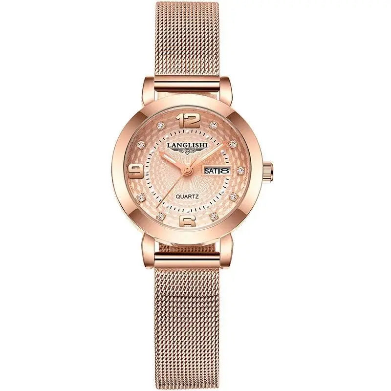 POEDAGAR 612 Trending Make Custom Girls Quartz Watch Cool Mesh Band Diamond Week Display Storage Student Watch Company