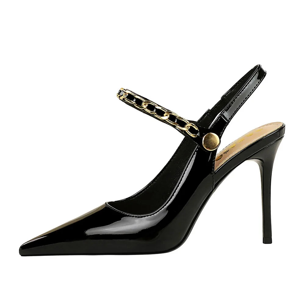 Trendy Simple Stiletto Ladies Heel Shoes Splicing Pointy Shallow Tops Office Ladies Thin High Heels Shoes Women Waterproof