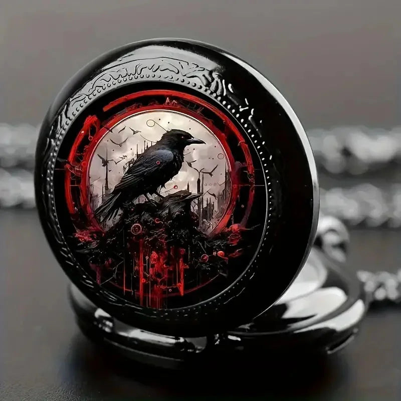 Colorful Pattern Medium Pocket Watch Retro Flip Decoration Necklace Watch Personalized Trend Male and Female Student Quartz
