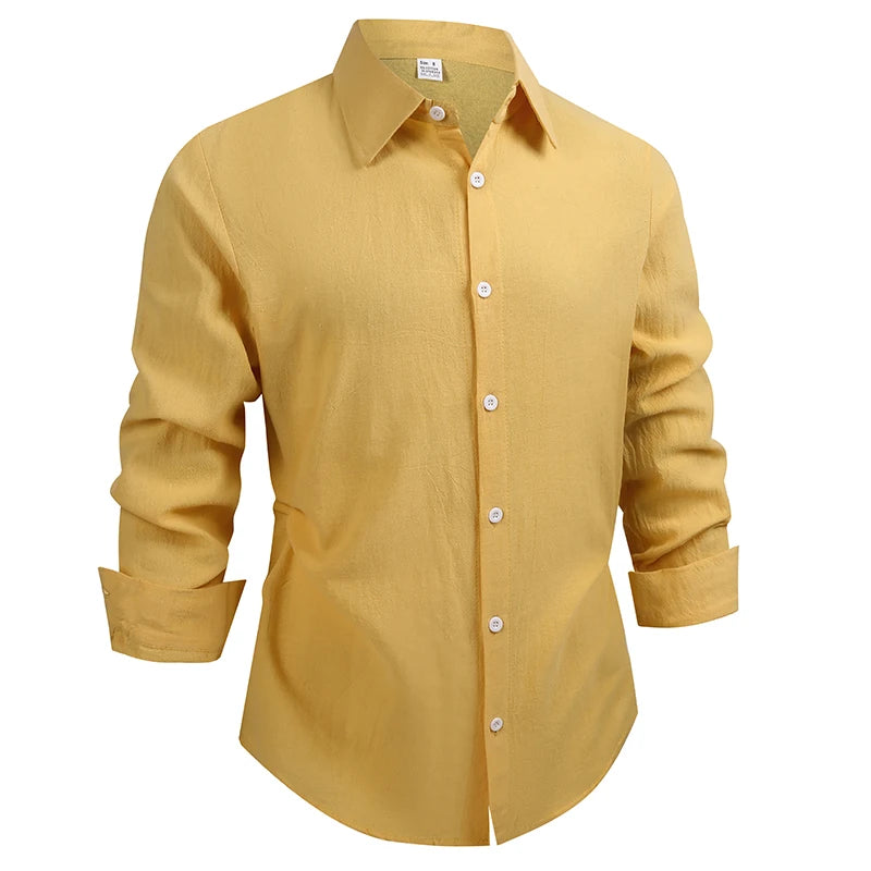 100% Linen Cotton Shirt Men Casual Fashion Male Clothing High Quality Tops Black White Shirts Business Long Sleeve Shirt Men