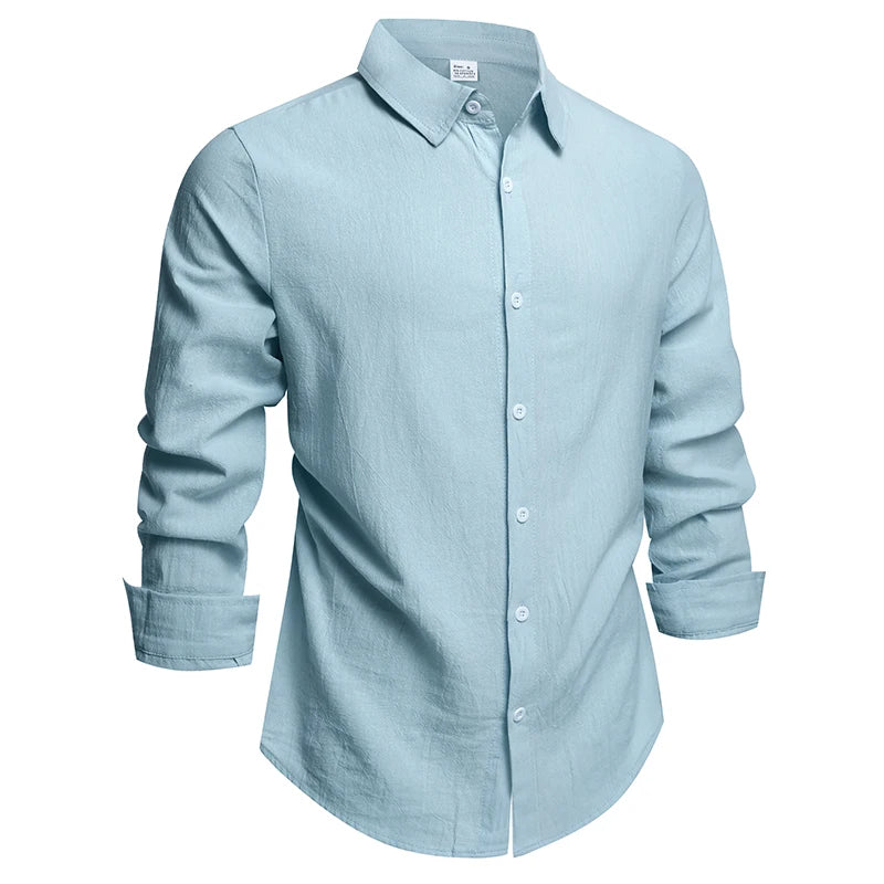 100% Linen Cotton Shirt Men Casual Fashion Male Clothing High Quality Tops Black White Shirts Business Long Sleeve Shirt Men