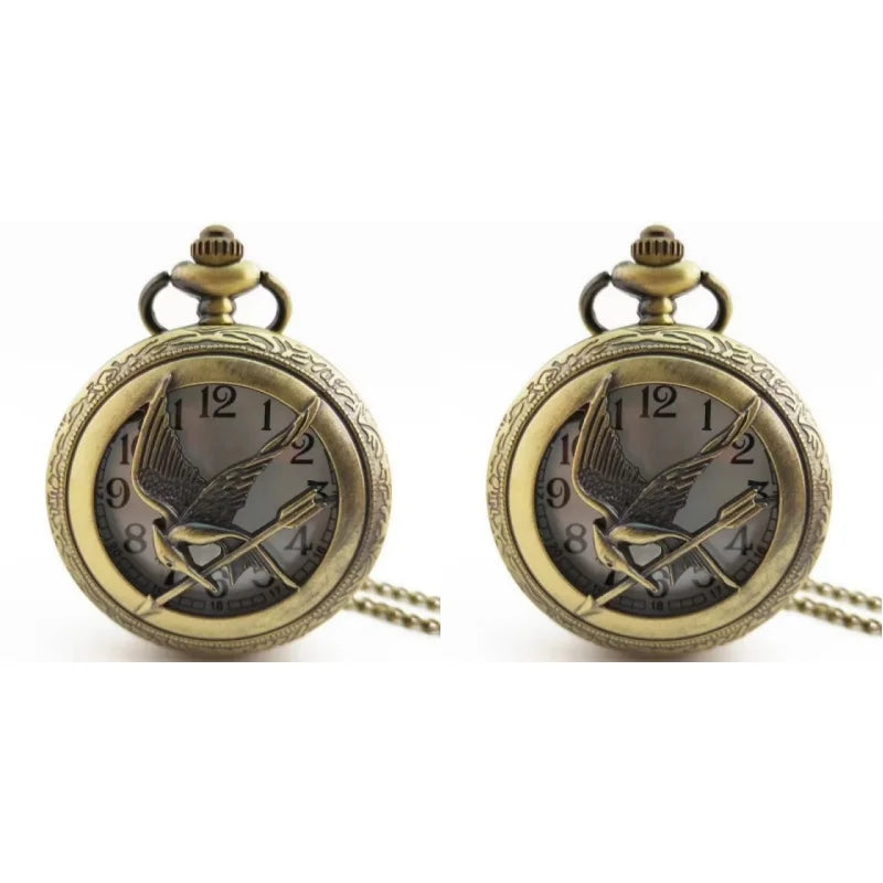 Retro quartz Hunger Games popular hollow Mockingbird design stylish bronze pocket watch