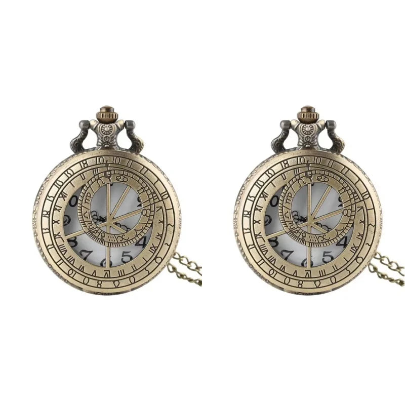 Zodiac Compass hollow out Pattern Bronze Retro Quartz Pocket Watches Men Women Necklace Watch Antique Pendant Gifts
