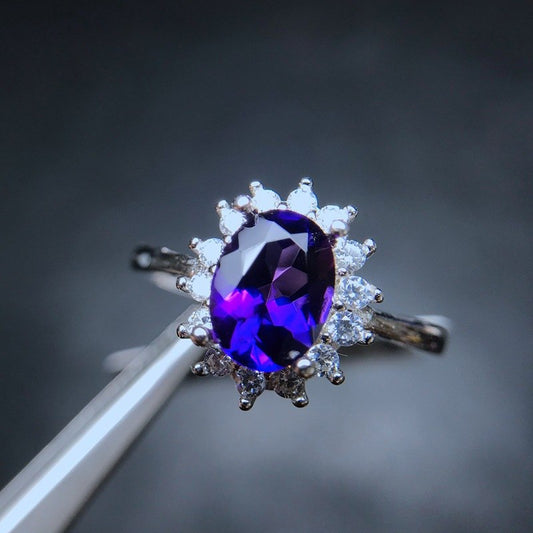 925 Silver Amethyst Elegance Ring - Adjustable