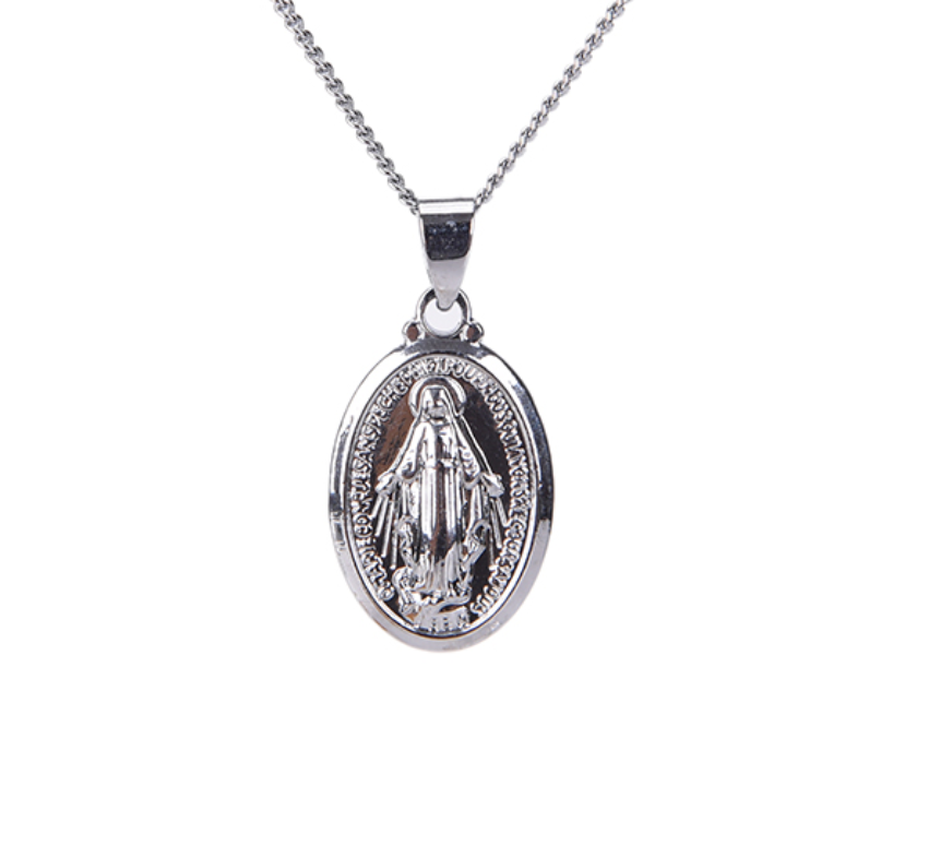 Virgin Mary Silver Cross Necklace