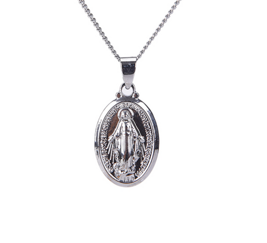 Virgin Mary Silver Cross Necklace