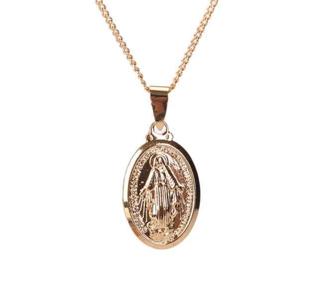 Virgin Mary Silver Cross Necklace