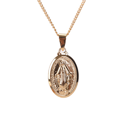 Virgin Mary Silver Cross Necklace
