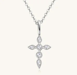925 Sterling Silver Moissanite Cross Necklace Set