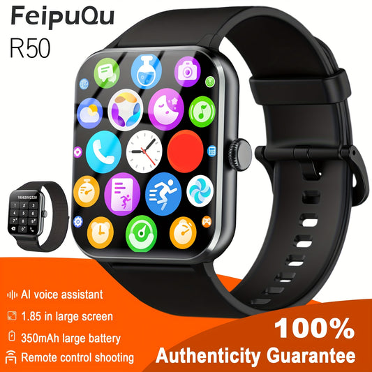 Smart Watch(Answer/Make Call), 1.85" Smart Watches for Men Women Voice Assistant, Push Message, 100+ Sport Modes, Fitness Activity Tracker, Weather, Stopwatch, Timer, Pedometer, Smartphone Watch, The Perfect Gift for Men And