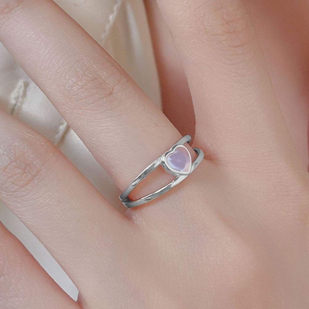 S925 Silver Heart-Shaped Natural Moonstone Ring