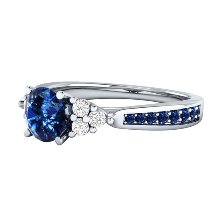 Blue Zircon Crown Ring - 925 Silver Chic Band