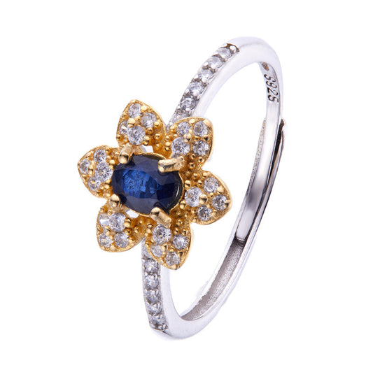 S925 Sterling Silver Ring with Inlaid Natural Sapphire
