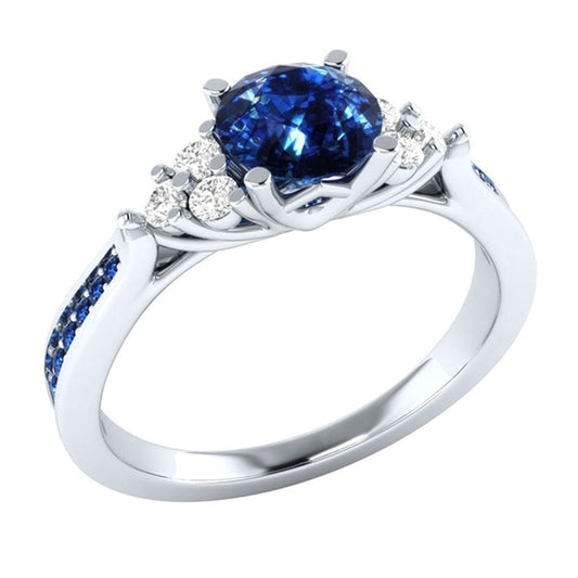 Blue Zircon Crown Ring - 925 Silver Chic Band