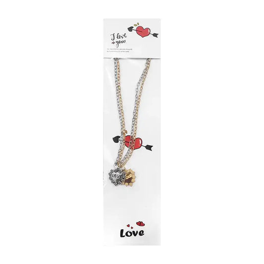 [GDL] Trendy Duo Necklaces Silver and Gold Lover's Theme Chains with Rhinestone Details Model ZXQ01315