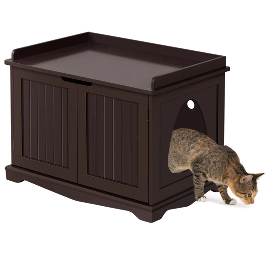 Yaheetech Cat Litter Box Enclosure Hidden Cat Washroom Wooden Cat Litter Cabinet Indoor Cat Litter Box Furniture Decorative Pet Side Table Storage Bench for Large Cat Kitty Espresso