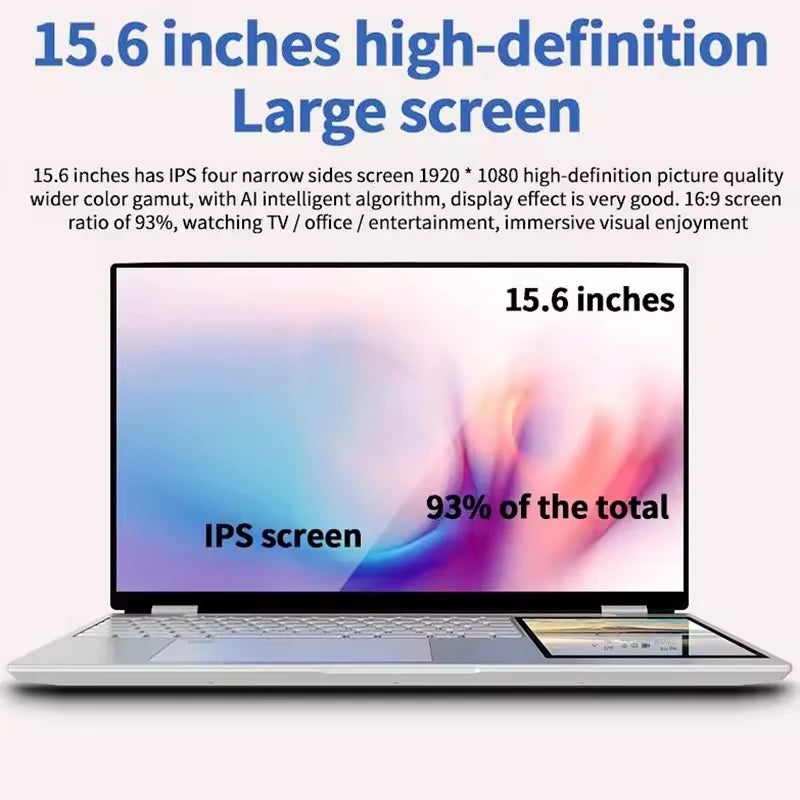 Top Level Laptop Intel N100 16GB RAM 1T SSD 15.6+7 Inch 1080P IPS Notebook Computer for Personal Laptops