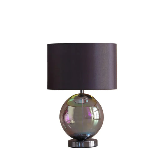 HMS 19\" Iridescent Glass Globe LED Table Lamp with Gray Classic Drum Shade Touch Dimming Battery Powered for Bedrooms
