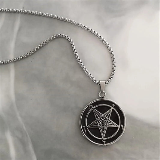 Retro Geometric Sigil of Lucifer Inverted Cross Coin Pendant Necklace Vintage Style Titanium Steel Unisex Gift