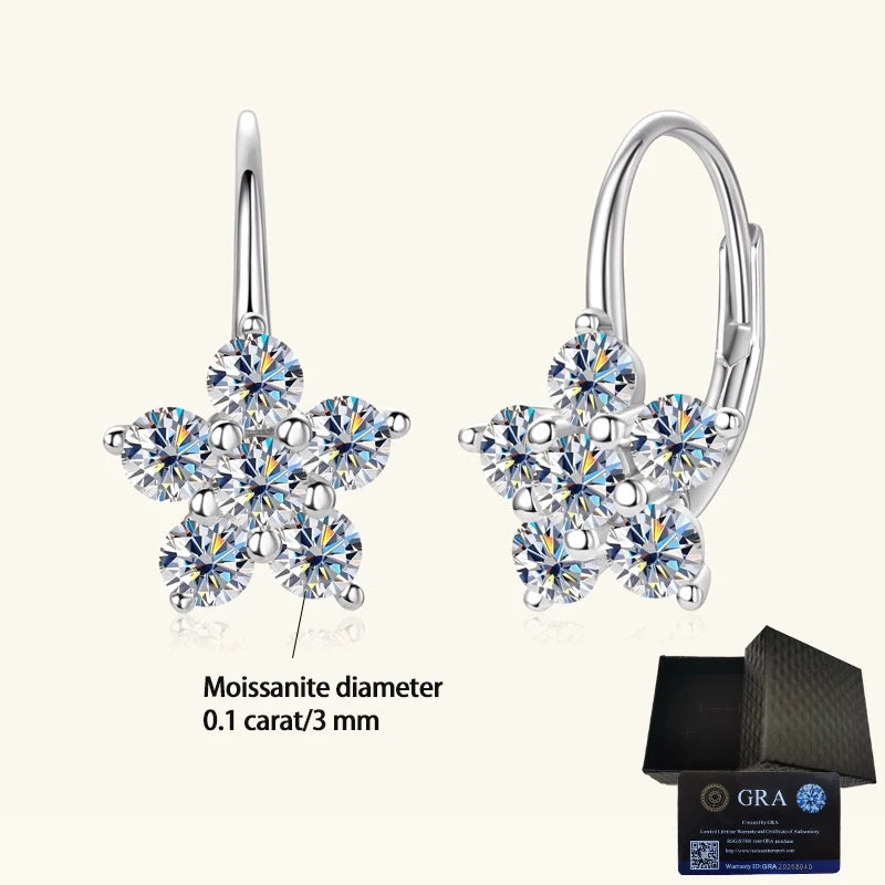 925 Silver Moissanite Six-Pointed Star Snowflake Earrings Shining Gorgeous Jewelry for Weddings Parties or Daily Wear