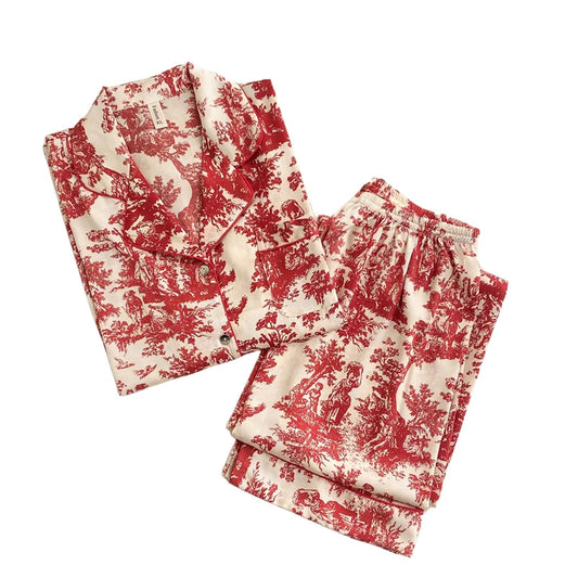 2024 Spring Korean Women's Satin Pajamas New Ink Print Silk Sleepwear Trend Simple Small Lapel Long Sleeve Plus Size Home Wear