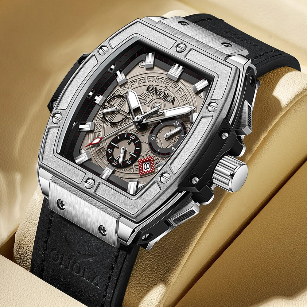 ONOLA 6819 New Fashion Quartz Watches Men Waterproof Sports Men's Wristwatch Clock Custom Logo Watch Glass Leather