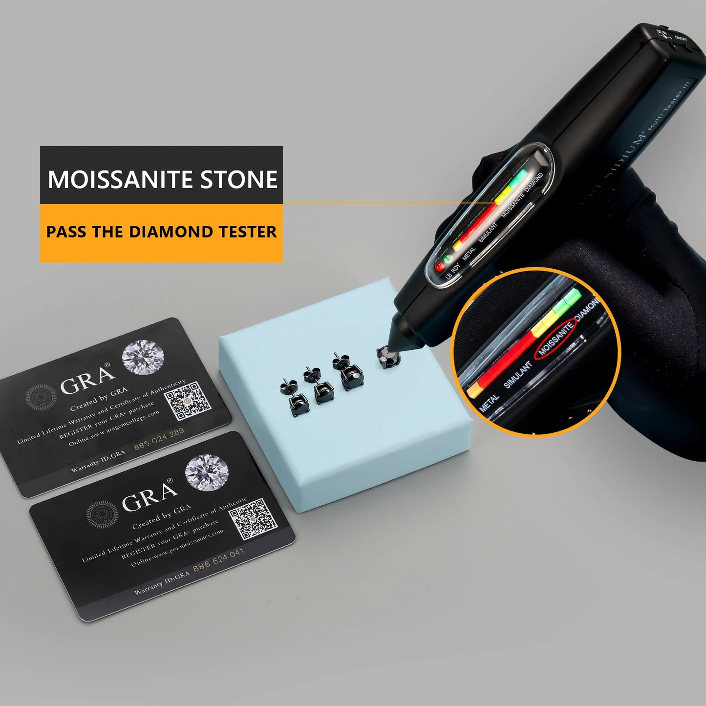 USA Black 2.0ct VVS Moissanite Lab Created Diamond Stud 6.5mm GRA Women Jewelry Gift Gold Plated 925 Sterling Silver Earring Men