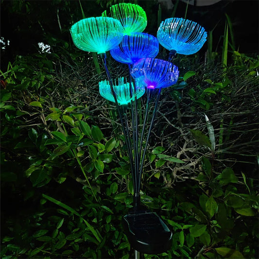 Terrace Pathway Patio With Stake LED Fiber Party Lawn Home Decor Yard Outdoor Waterproof Jellyfish Shape Solar Garden Light