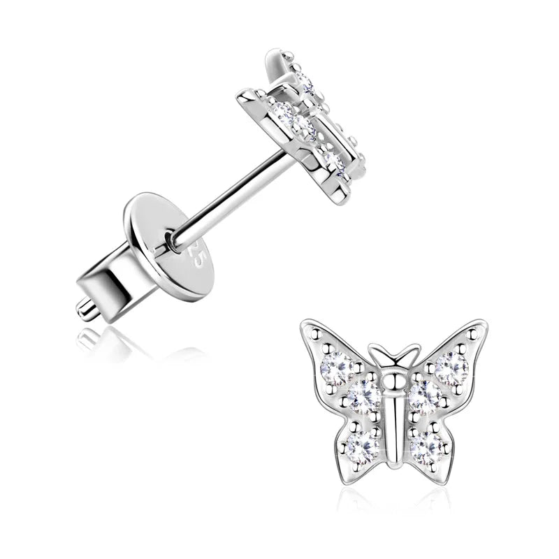 Trendy 925 Sterling Silver Prevent Allergy Level D Shiny Moissanite Butterfly Stud Earrings High Fashion Jewelry Girls