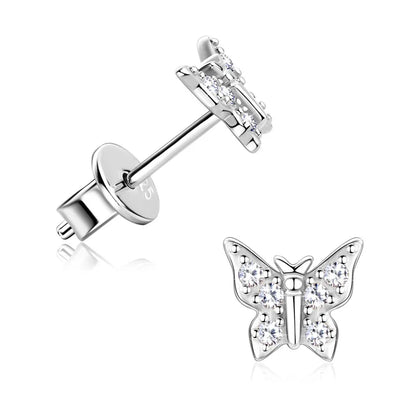 Trendy 925 Sterling Silver Prevent Allergy Level D Shiny Moissanite Butterfly Stud Earrings High Fashion Jewelry Girls