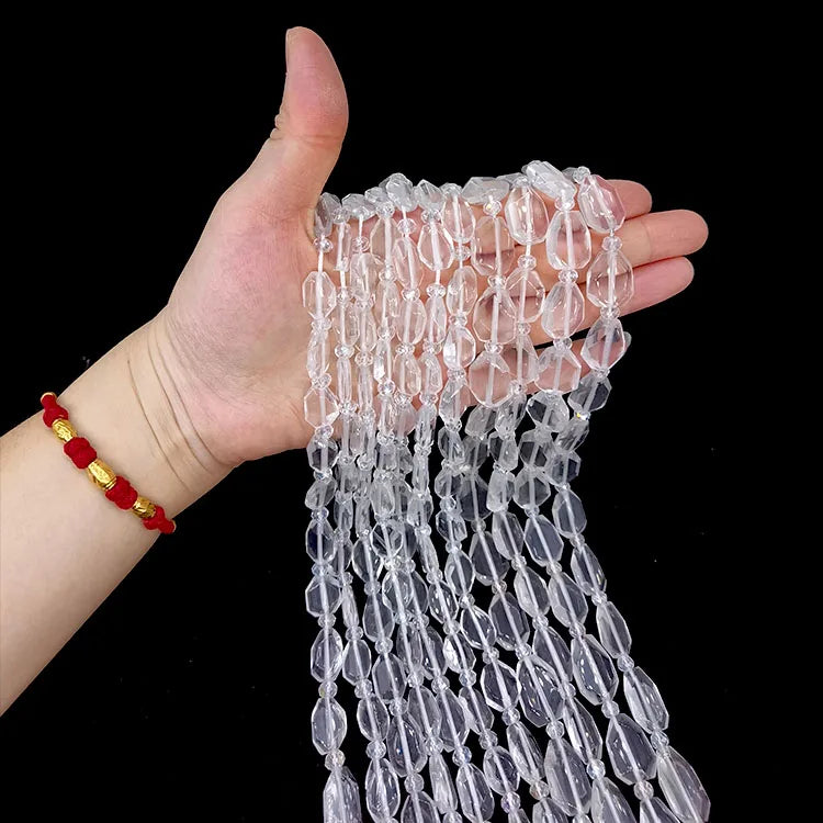 10 X 14mm Natural White Crystal Irregular Faceted Beads Loose Gemstone Beads for DIY Necklace Jewelry Making Strand