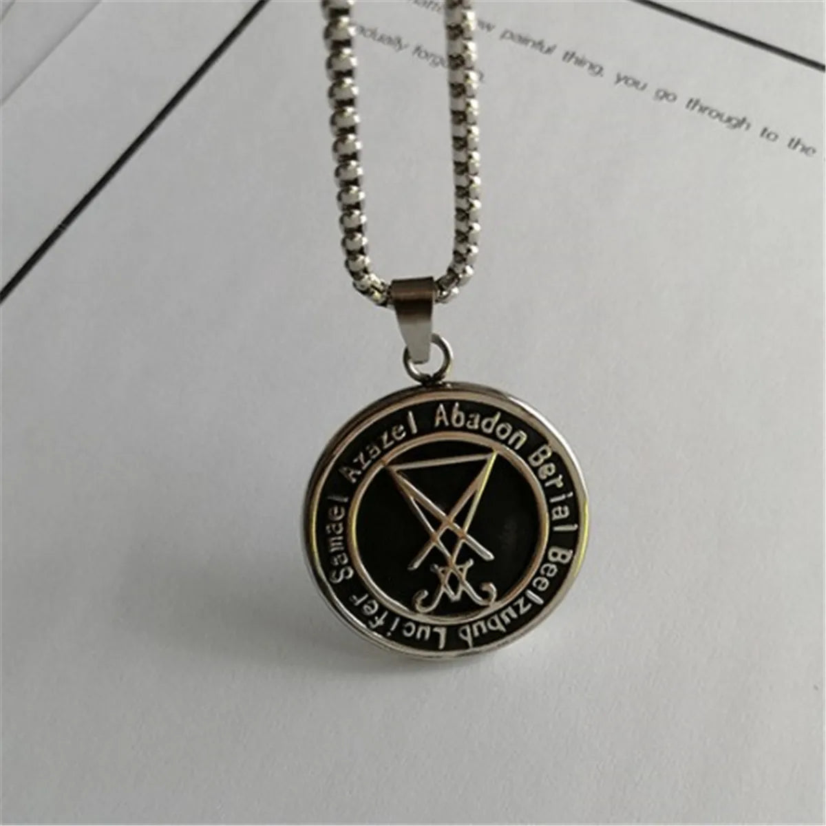 Retro Geometric Sigil of Lucifer Inverted Cross Coin Pendant Necklace Vintage Style Titanium Steel Unisex Gift