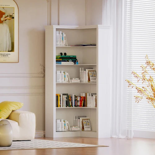 Corner bookshelf, 5 tier open bookshelf, good texture, sturdy and durable reading one-stop meet, bedroom, living room, study