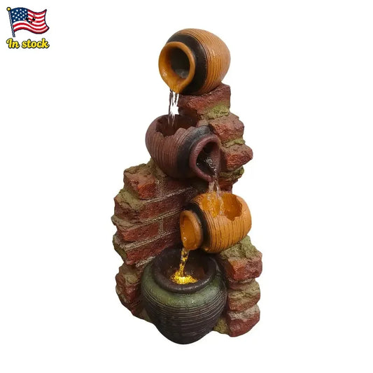 Resin - Made Brick - Shaped Jar with Inlaid Tile Fountain - Ideal for Home Decor Enthusiasts