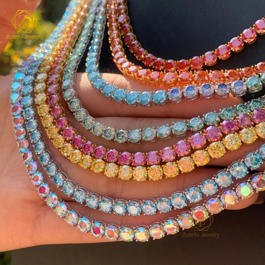 ZuanfoJewelry Customize Blue Pink Yellow Black Blue-Green Moissanite  925 Sterling Silver Jewelry Moissanite Tennis Bracelet