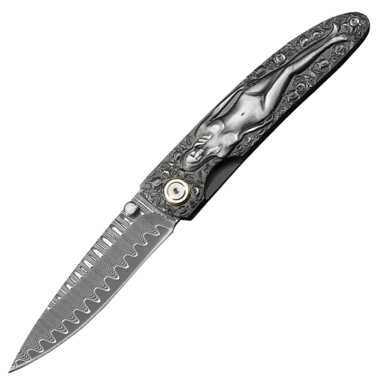 Pocket Knife Japanese Damascus Steel Blade Moussa Goddess Folding Knife