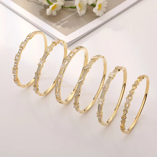 Sming Droshipping New 18K Gold Hot Sale Emerald Square 5A Zircon Bling Diamond Brass Bangle Jewelry Women