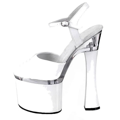 Thick Heel Silver 18 cm Round Head Buckle Shallow Mouth Queen High Heels Banquet Fashion T-stage Model Walk Show Sequin Women's
