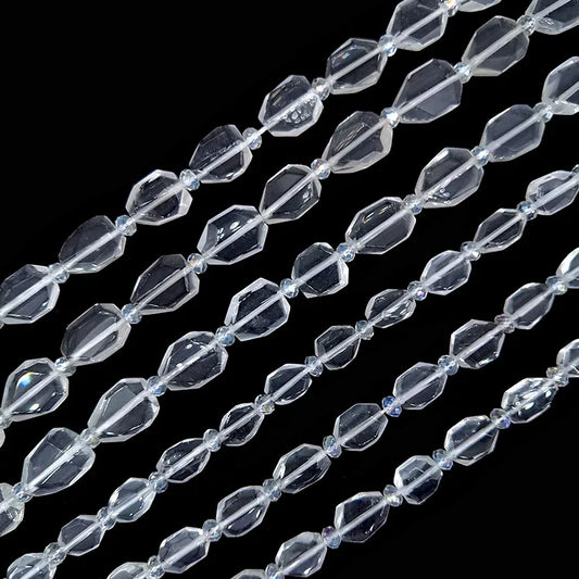 10 X 14mm Natural White Crystal Irregular Faceted Beads Loose Gemstone Beads for DIY Necklace Jewelry Making Strand
