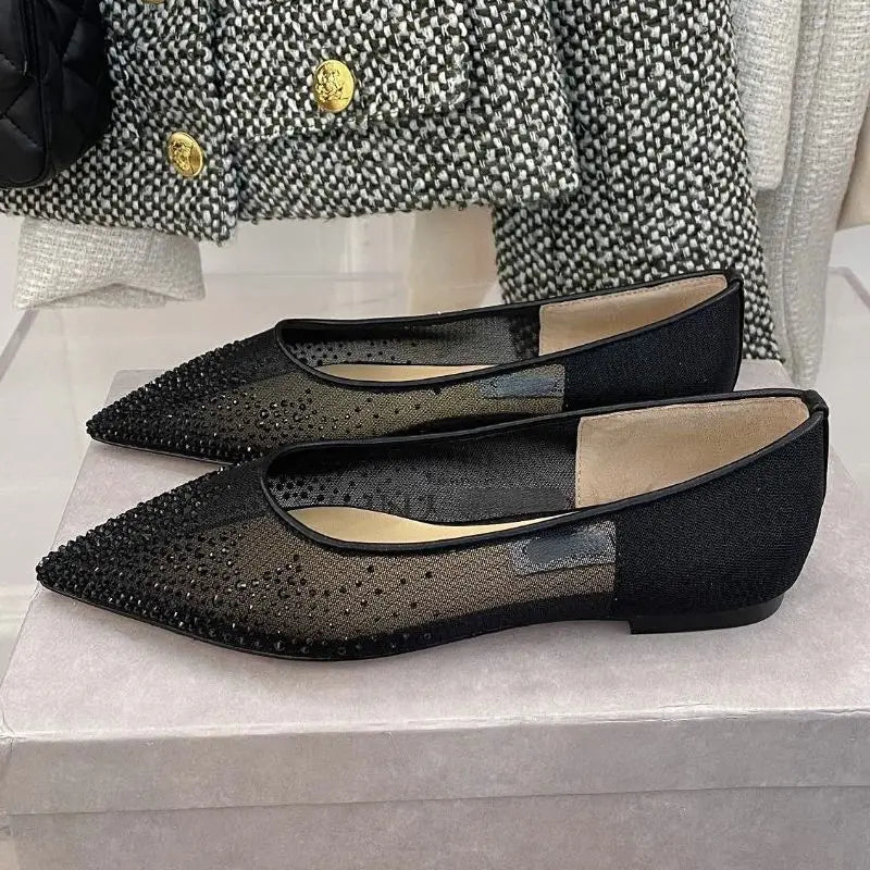 8.5CM/6.5CM/Flat Pointy Toe Sandals RTS Product Famous Brand Designer Mesh Pumps Gold Luxury Heels for Woman