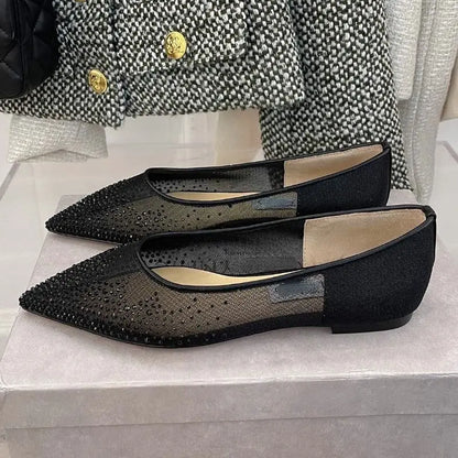 8.5CM/6.5CM/Flat Pointy Toe Sandals RTS Product Famous Brand Designer Mesh Pumps Gold Luxury Heels for Woman