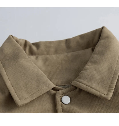 Unisex Vintage Winter Plus Velvet Stand Collar Zippered Coated Casual Loose Stiff Bomber Jacket