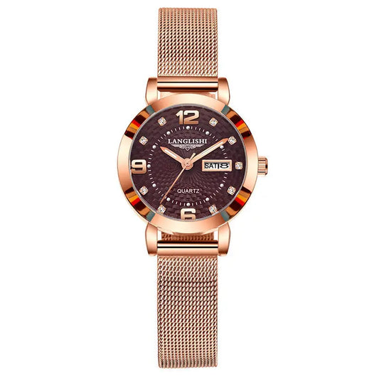 POEDAGAR 612 Trending Make Custom  Girls Quartz Watch Cool Mesh Band Diamond Week Display Storage Student Watch Company