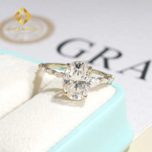 GRA Certificate 14k Yellow Gold Bridal Wedding Jewelry D Color 4ct Oval+Marquise Moissanite Diamond Engagement Wedding Band Ring