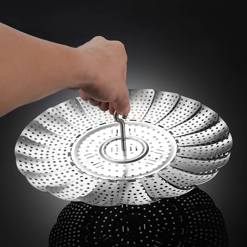 Folding Expandable Stainless Steel Vegetable Steamer Basket Eco-Friendly Fits Various Size Pots for Restaurant & Home Use