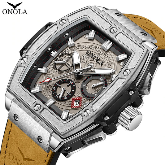 ONOLA 6819 New Fashion Quartz Watches Men Waterproof Sports Men's Wristwatch Clock Custom Logo Watch Glass Leather