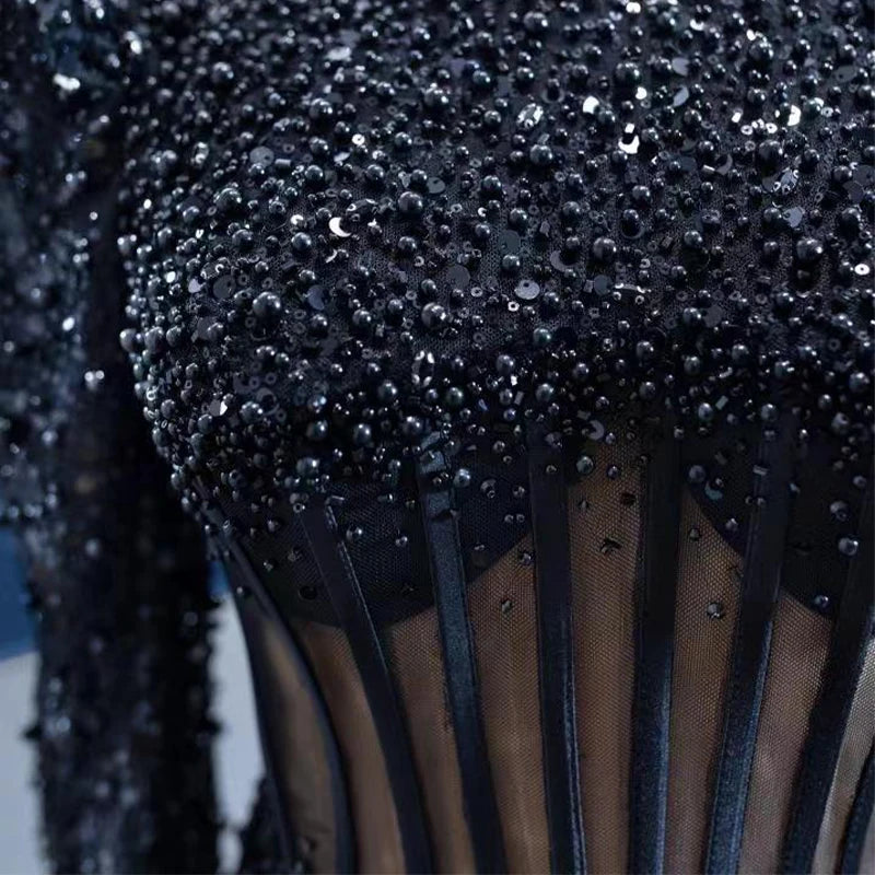 Jancember RSM67553 Sexy Black Illusion Long Sleeve Party Mermaid Evening Gowns Dresses