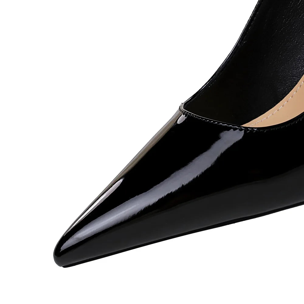 Trendy Simple Stiletto Ladies Heel Shoes Splicing Pointy Shallow Tops Office Ladies Thin High Heels Shoes Women Waterproof
