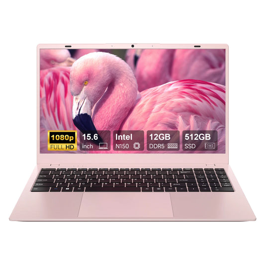 15.6" Laptop Computer DDR5 12GB RAM 512GB SSD Intel N150 FHD IPS Display Fingerprint Wi-Fi 6 Windows 11 Laptop Business